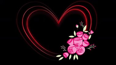 Kara Arkaplanda Güller Olan Animasyon Kalp.