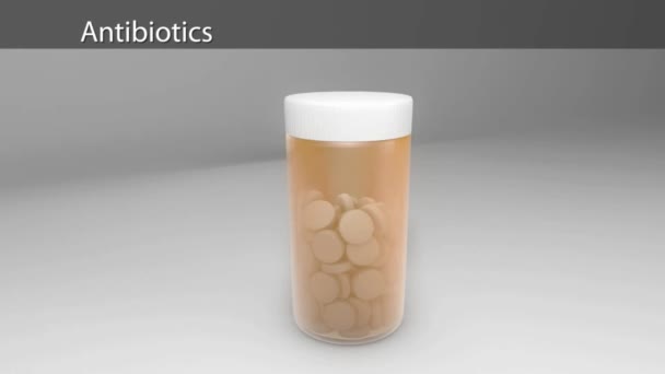 Antibiotici Bottiglia Animazione Medica — Video Stock