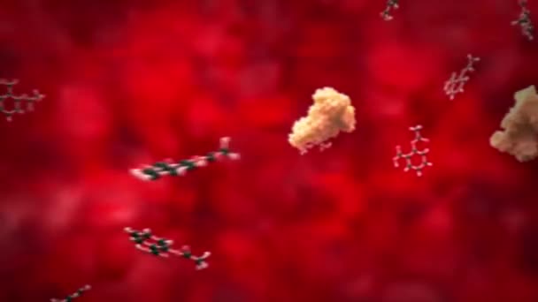 Animering Glukosmolekyler Blodet — Stockvideo