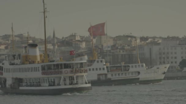 Ferry Vapur Cargo Ships Yacht Fishing Boats Ferry Traffic Istanbul — Stock Video