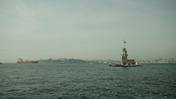 Luchtfoto Van Maiden Tower Istanbul Bosporus Beelden Turkije — Stockvideo