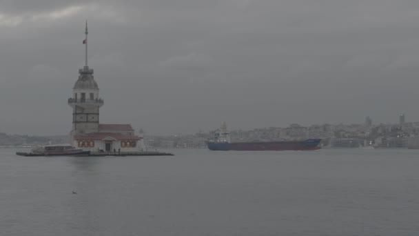 Letecký Pohled Maidenovu Věž Istanbul Bosphorus Záběry Turecku — Stock video