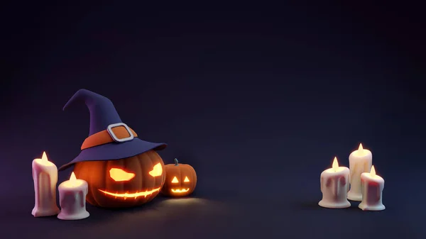 Affiche Halloween Avec Citrouille Bougies Endroit Pour Texte Illustration Rendu — Photo