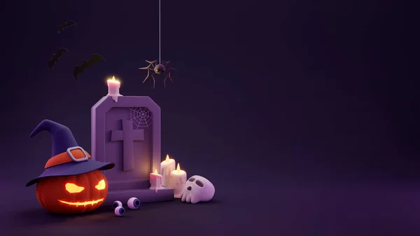 Плакат Хэллоуин Пылающей Тыквой Свечами Место Смс Трехмерная Иллюстрация — стоковое фото