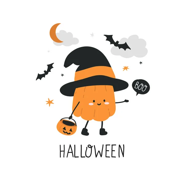 Lindas Calabazas Dibujos Animados Disfraz Personaje Halloween — Vector de stock