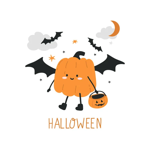 Leuke Cartoon Pompoen Halloween Karakter Kostuum — Stockvector