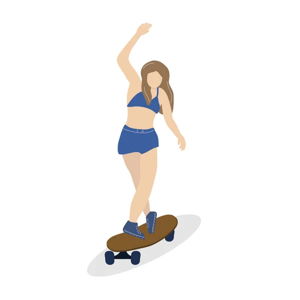 若い女性がロングボードで踊っている 街中のロングボードに乗っている女の子 — ストックベクタ