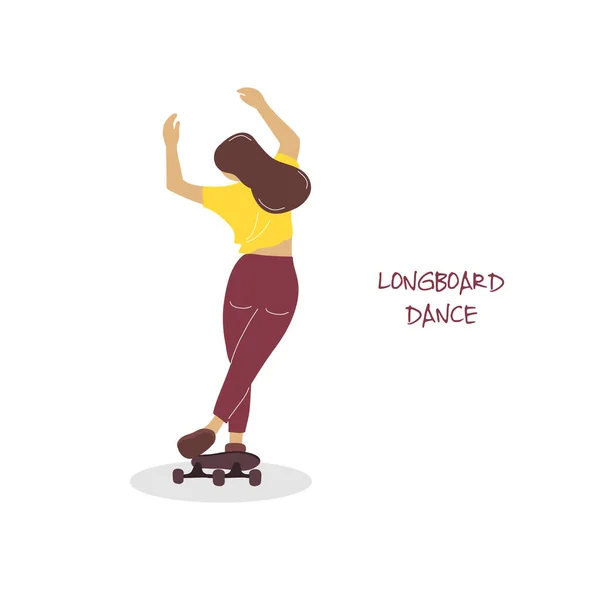 Mujer Joven Bailando Longboard Chica Montando Longboard Calle Ciudad — Archivo Imágenes Vectoriales