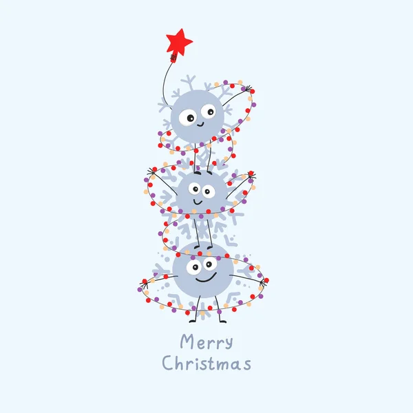 Милі Мультяшні Сніжинки Загорнуті Гірлянду Різдвяна Листівка — стоковий вектор