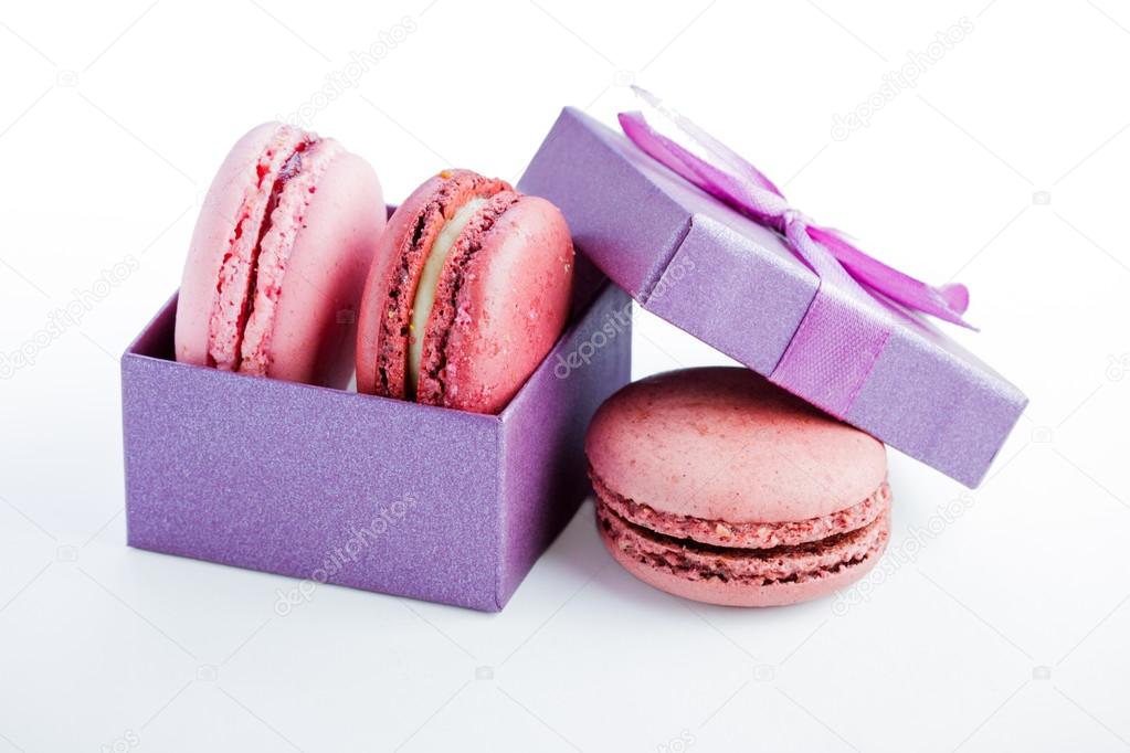 berry macaroon in a gift box