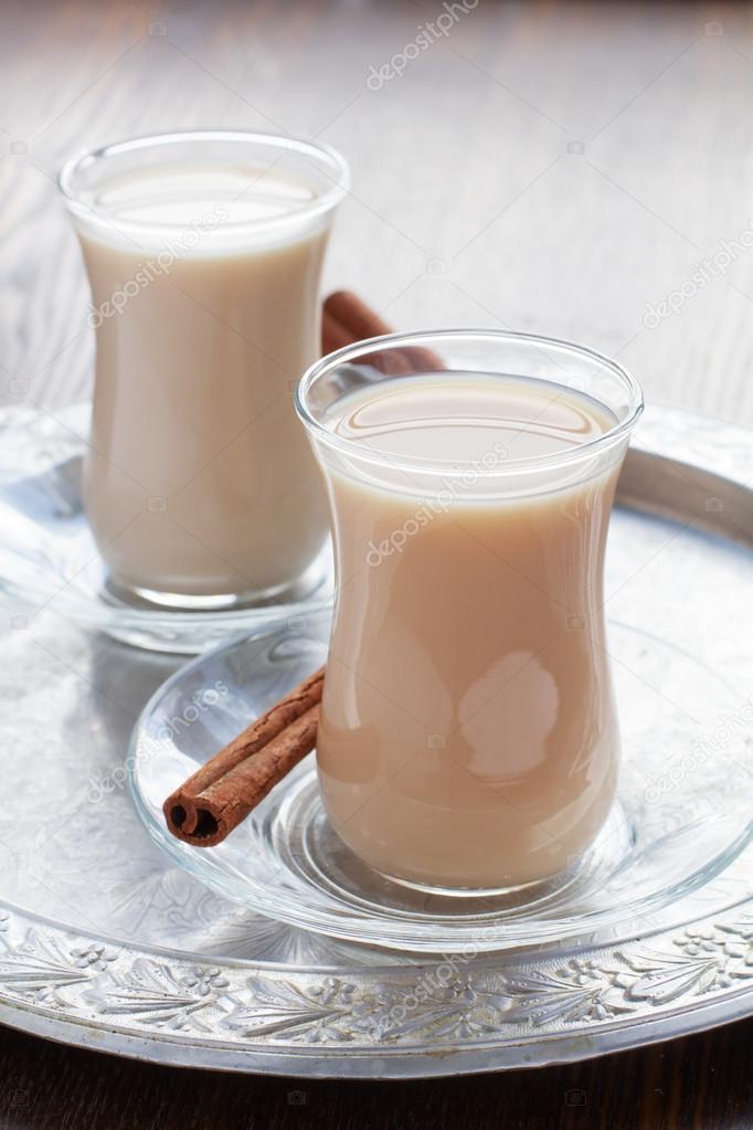 Hot tea with milk and spices