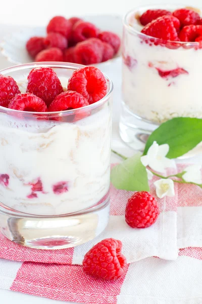 Dessert mit Himbeeren — Stockfoto