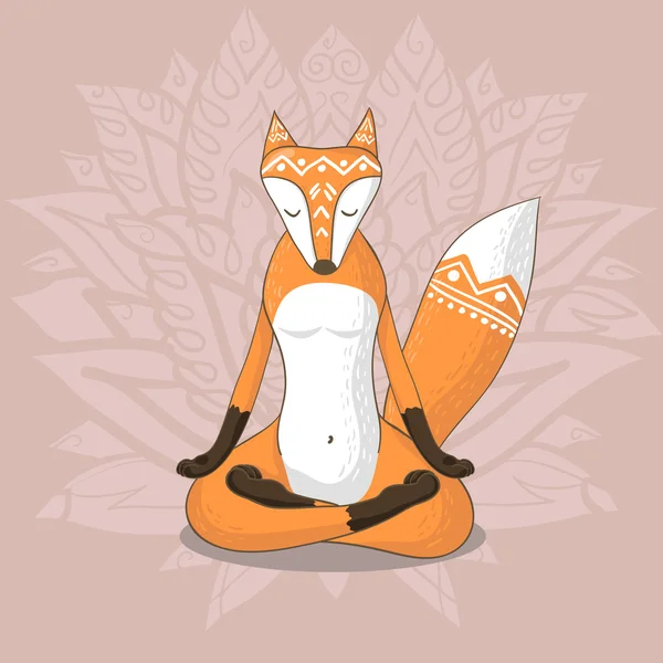 Cute fox meditates — Stock Vector