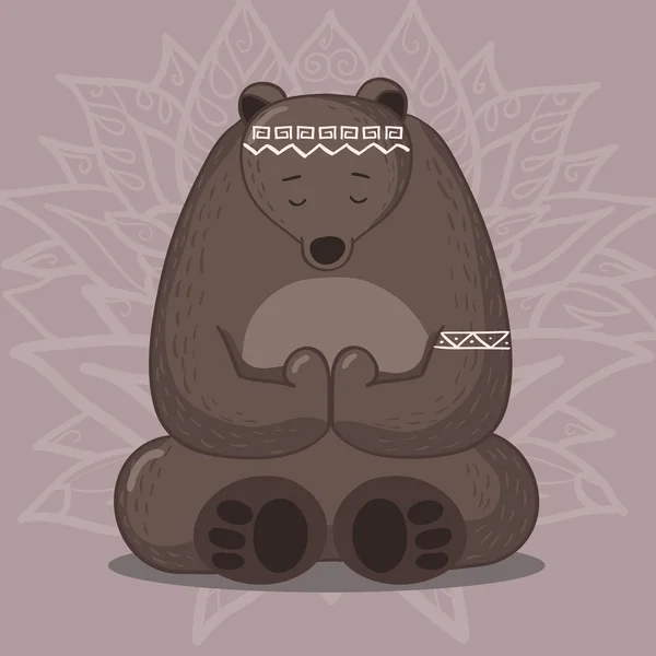 Χαριτωμένο αρκούδα, κάθεται στο λωτό παρουσιάζουν γιόγκα — Διανυσματικό Αρχείο