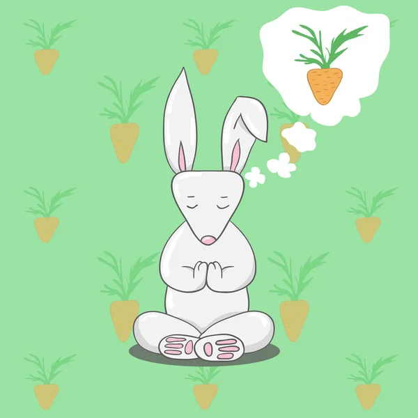 Carino coniglietto seduto in posa loto yoga — Vettoriale Stock