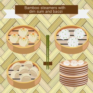 Bambu vapurları dim sum ve baozi ile 
