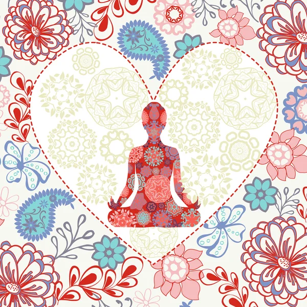 Beautiful background with  lotus position yoga in heart shape Vector Graphics