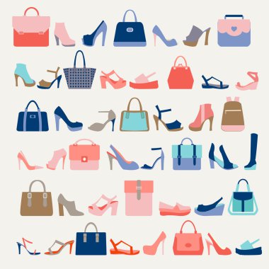 Moda kadınlar çanta ve topuklu ayakkabı koleksiyonu