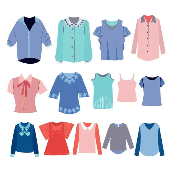 Vektorgrafik mode kvinnors skjortor och blus — Stock vektor