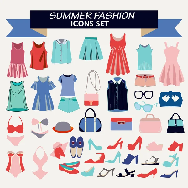 Colección de moda de ropa de mujer y accesorios para el verano — Vector de stock