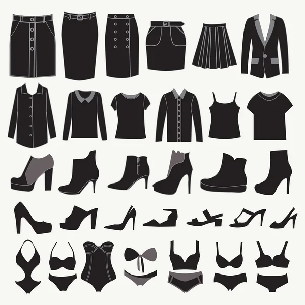 Kleding en schoenen Fashion icon set. — Stockvector