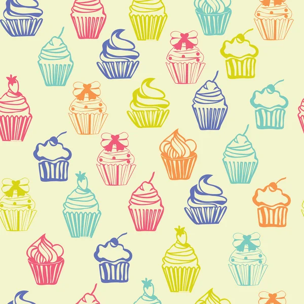 Colorful seamless pattern with cupcakes — Stock Vector