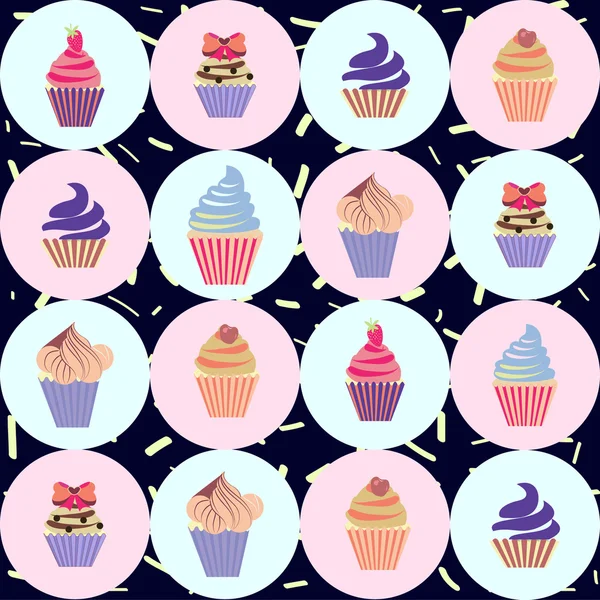 Colorful seamless pattern with cupcakes — Stock Vector