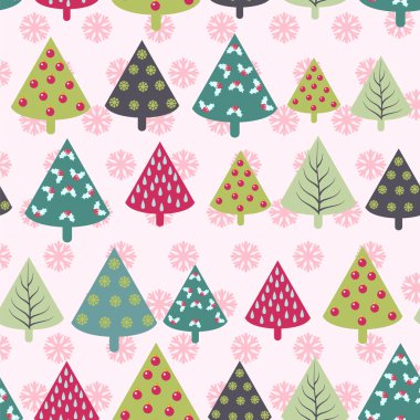 Dikişsiz Noel desen - Noel ağaçları ve kar taneleri