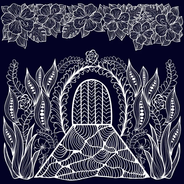 Siyah ve beyaz çizilmiş soyut fantezi resim. 