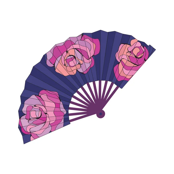 Abanico oriental decorado con rosas flores — Vector de stock