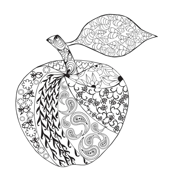 Vektorgrafik monokrom Apple zentangle för målarbok. — Stock vektor