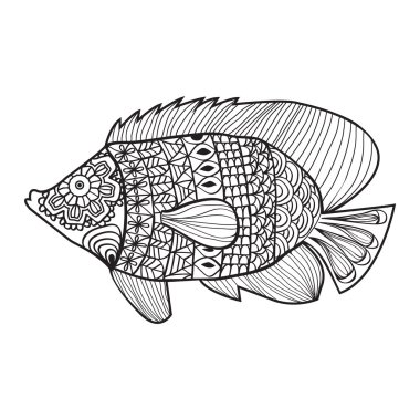Zentangle tarzı tasarım boyama kitabı için balık 