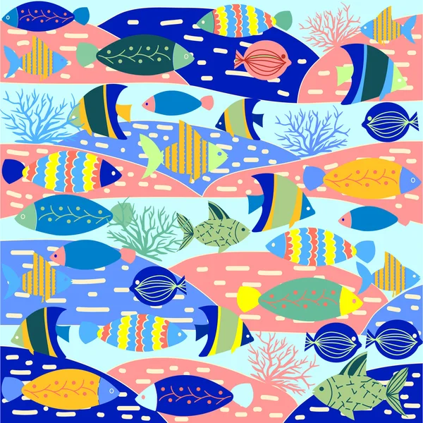 Motif décoratif avec des poissons mignons colorés . — Image vectorielle