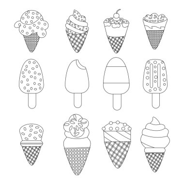 On iki Lezzetli dondurmalar ve çubuklu dondurmayı vektör kümesi.