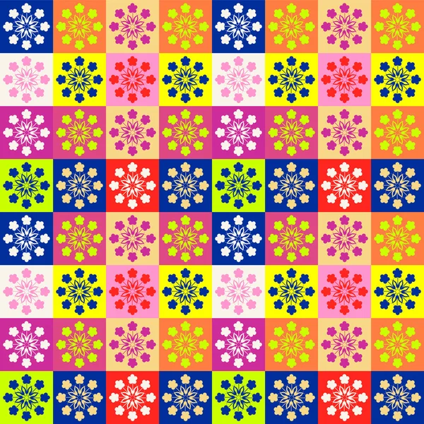 Achtergrond met vierkanten en bloemen verschillende kleuren. — Stockvector