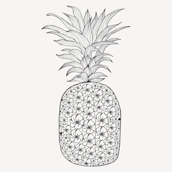 Beyaz arka plan üzerinde çizilmiş ananas — Stok Vektör