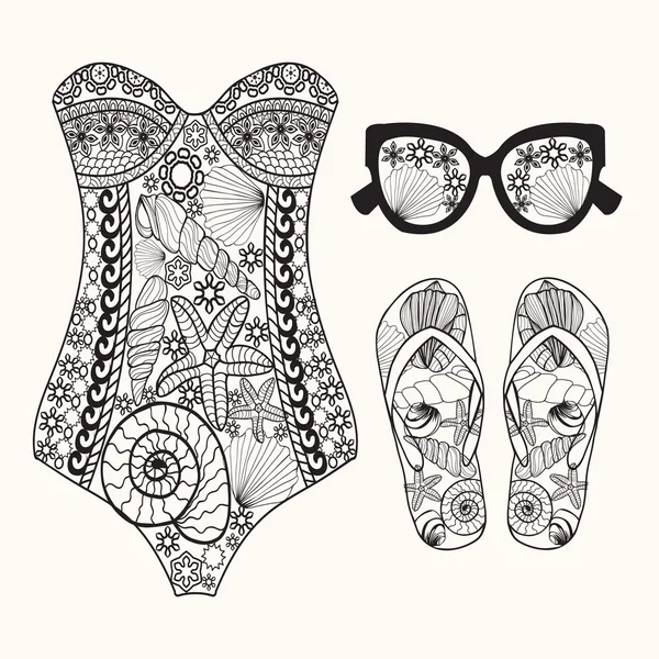 Vector verano conjunto de moda de accesorios de playa de mujer . — Archivo Imágenes Vectoriales