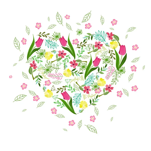 Fondo floral vectorial con hierbas, tulipanes y flores silvestres — Vector de stock