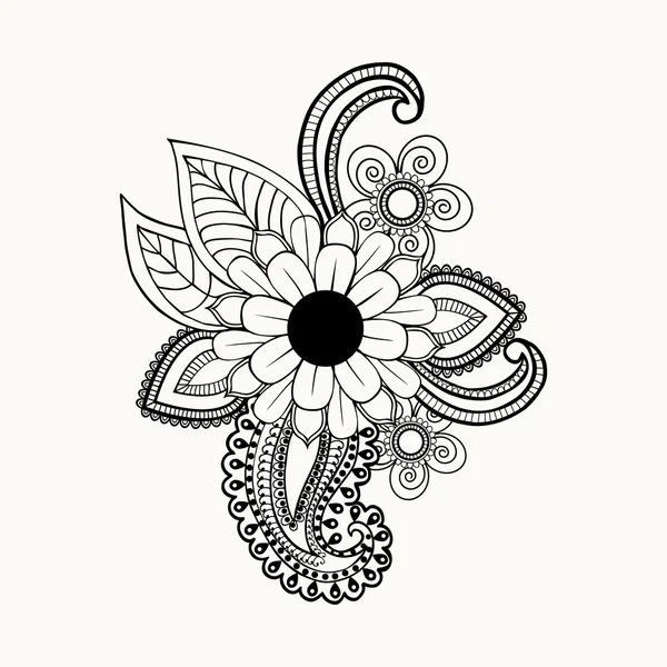 Hermosas flores y hojas en blanco y negro elemento de diseño . — Archivo Imágenes Vectoriales