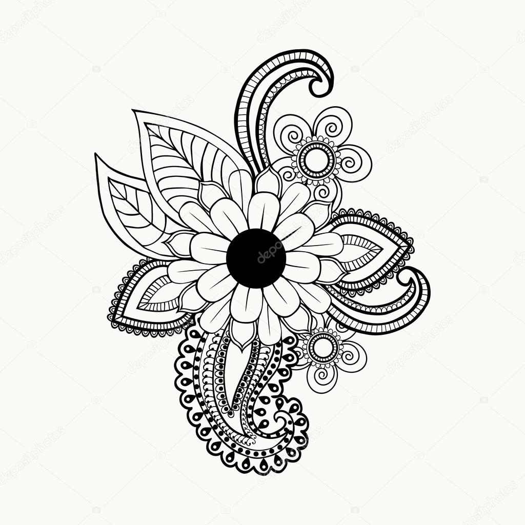 Beautiful Black and white flowers and leaves design element. Stock
