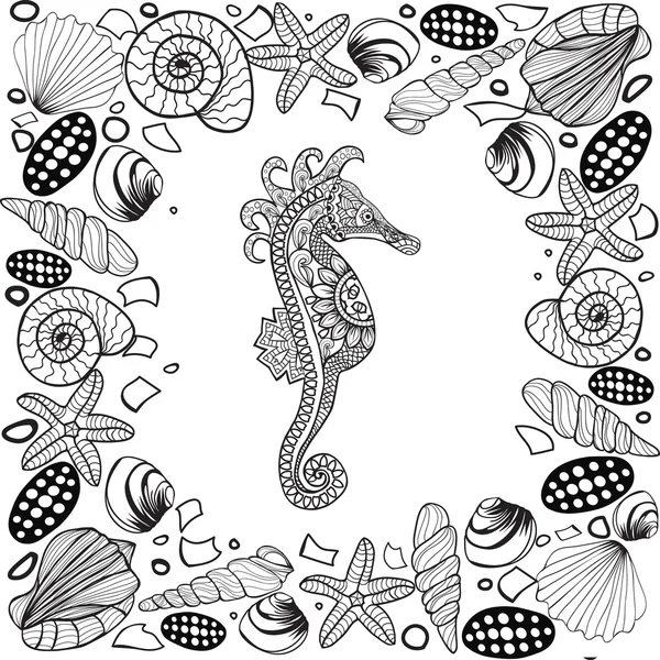 Caballo de mar decorativo. Estilo Zentagle . — Vector de stock