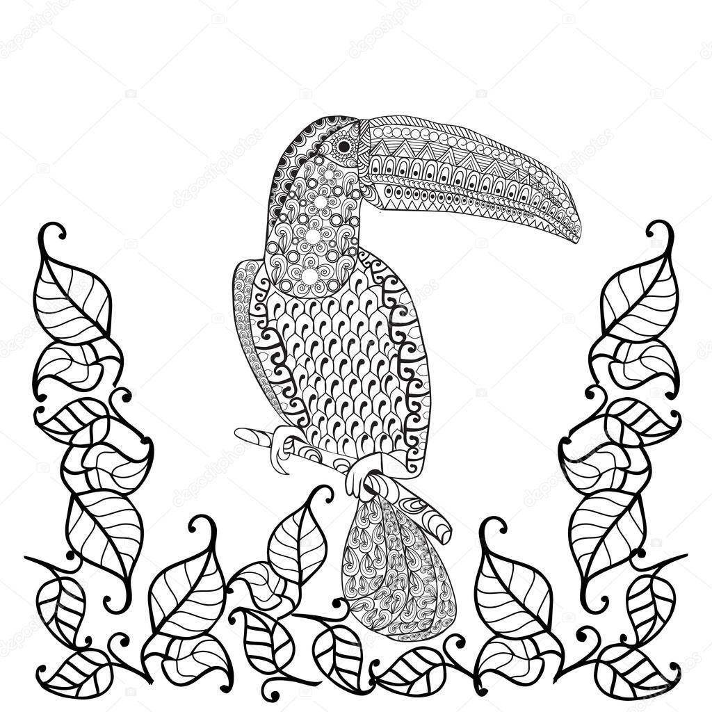 Toucan Oiseau anti stress livre   colorier pour adultes – Illustration