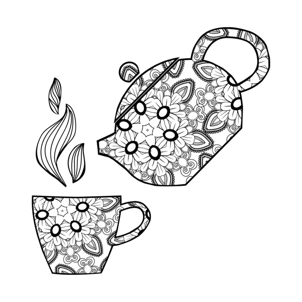 Handgezeichnete Vektorillustration. Teekanne und Tasse. — Stockvektor