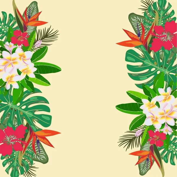 Тропическая векторная иллюстрация с тропическими растениями, экзотическая флове — стоковый вектор