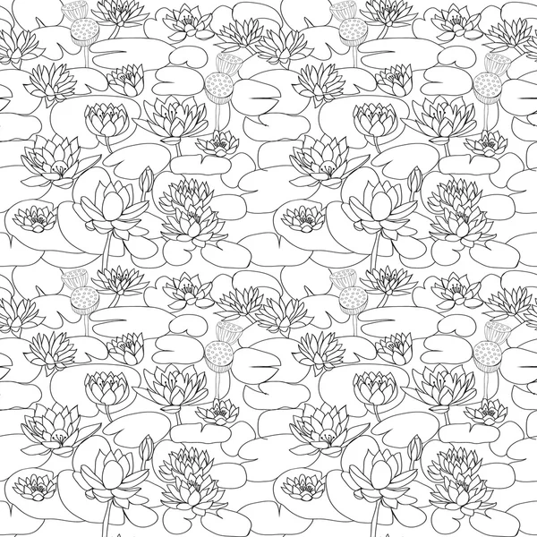 美しいシームレス パターン手描きの蓮の花とル — ストックベクタ
