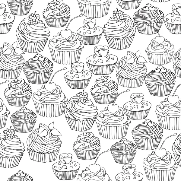 Vector seamless pattern with cupcakes, cute background. — Stock Vector