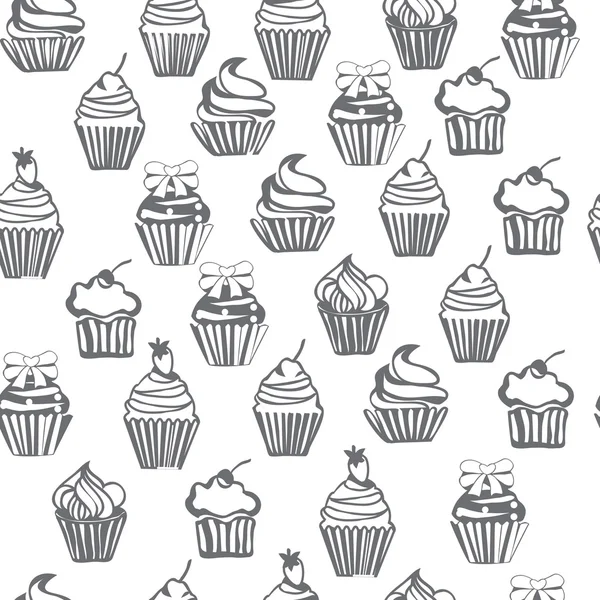 Motif monpchrome sans couture avec des cupcakes, fond mignon . — Image vectorielle