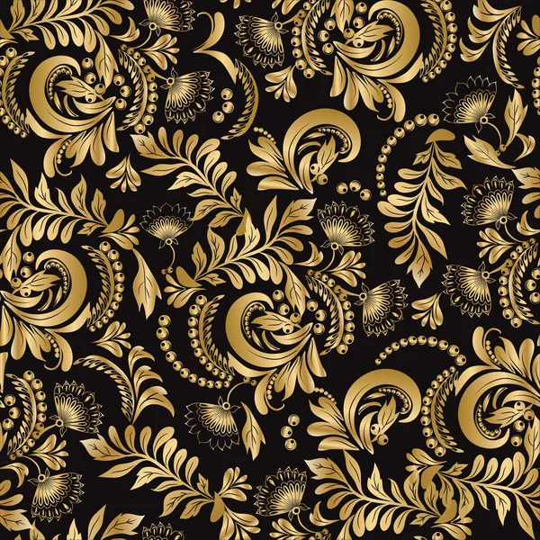 Квітковий візерунок безшовні декоративний стиль Hohloma золото — стоковий вектор