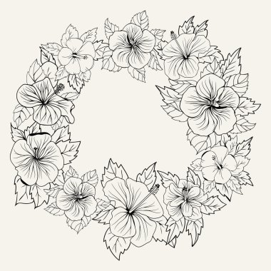 Yuvarlak süsleme çerçeveyle hibiscus çiçek 