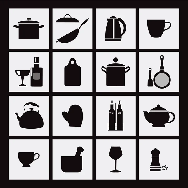 Cocina y restaurante icono negro utensilios de cocina — Vector de stock